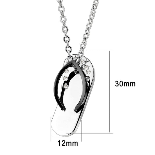 TK3942 - Two Tone IP Black Stainless Steel Chain Pendant with Top Grade Crystal in Clear-0