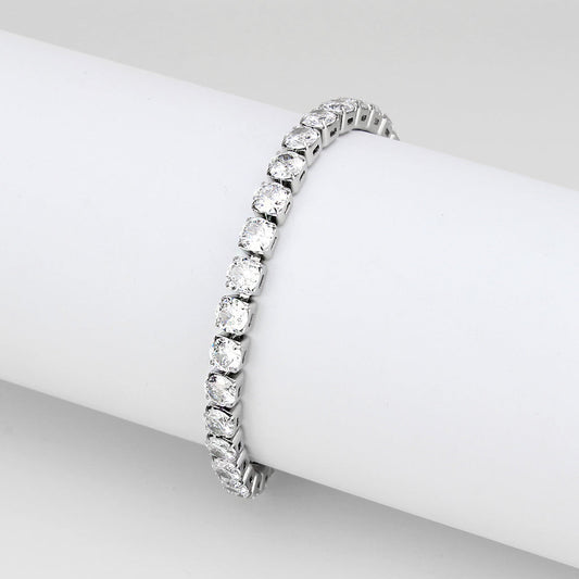 TK3948 - High polished (no plating) Stainless Steel Bracelet with AAA Grade CZ in Clear-0