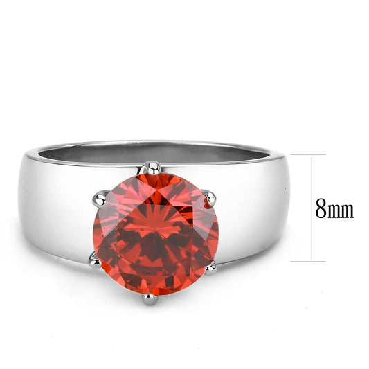 TK52001 - High polished (no plating) Stainless Steel Ring with AAA Grade CZ in Garnet-1