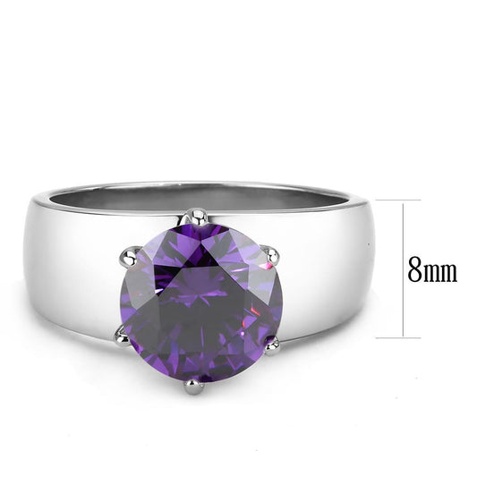 TK52002 - High polished (no plating) Stainless Steel Ring with AAA Grade CZ in Amethyst-1