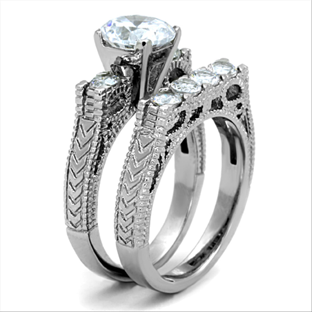 TK5X019 - High polished (no plating) Stainless Steel Ring with AAA Grade CZ in Clear-3