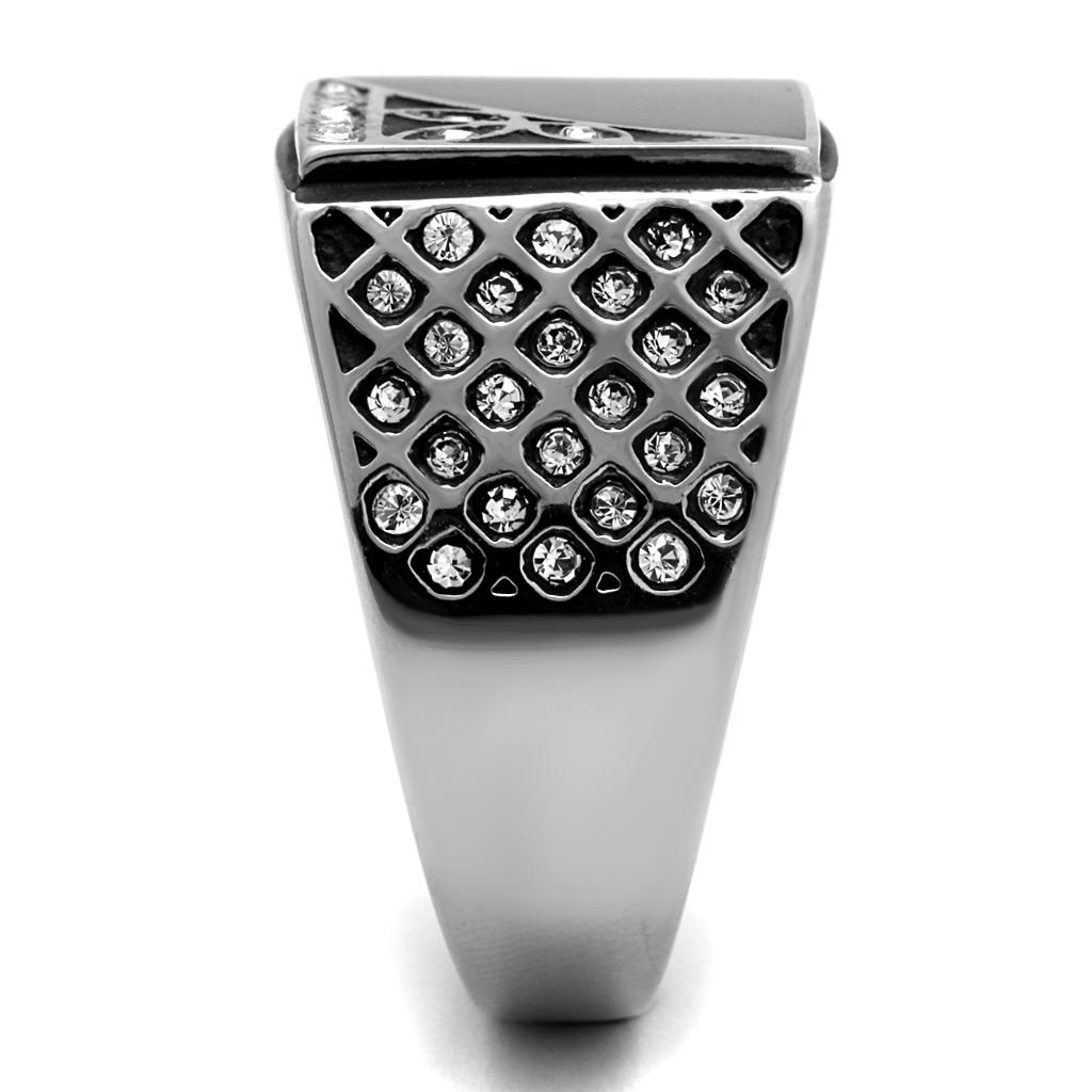TK711 - High polished (no plating) Stainless Steel Ring with Top Grade Crystal in Clear-3