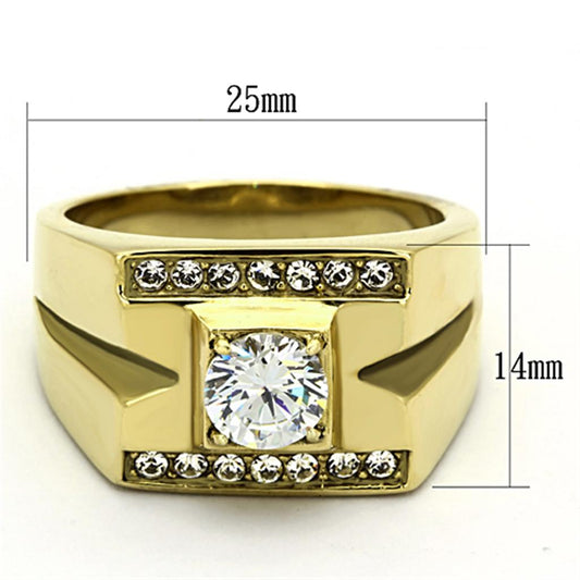 TK777 - IP Gold(Ion Plating) Stainless Steel Ring with AAA Grade CZ in Clear-1