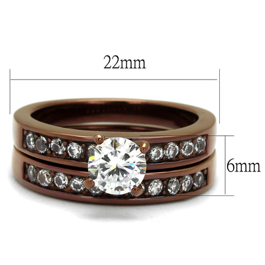 TK8X003LC - IP Coffee light Stainless Steel Ring with AAA Grade CZ in Clear-1
