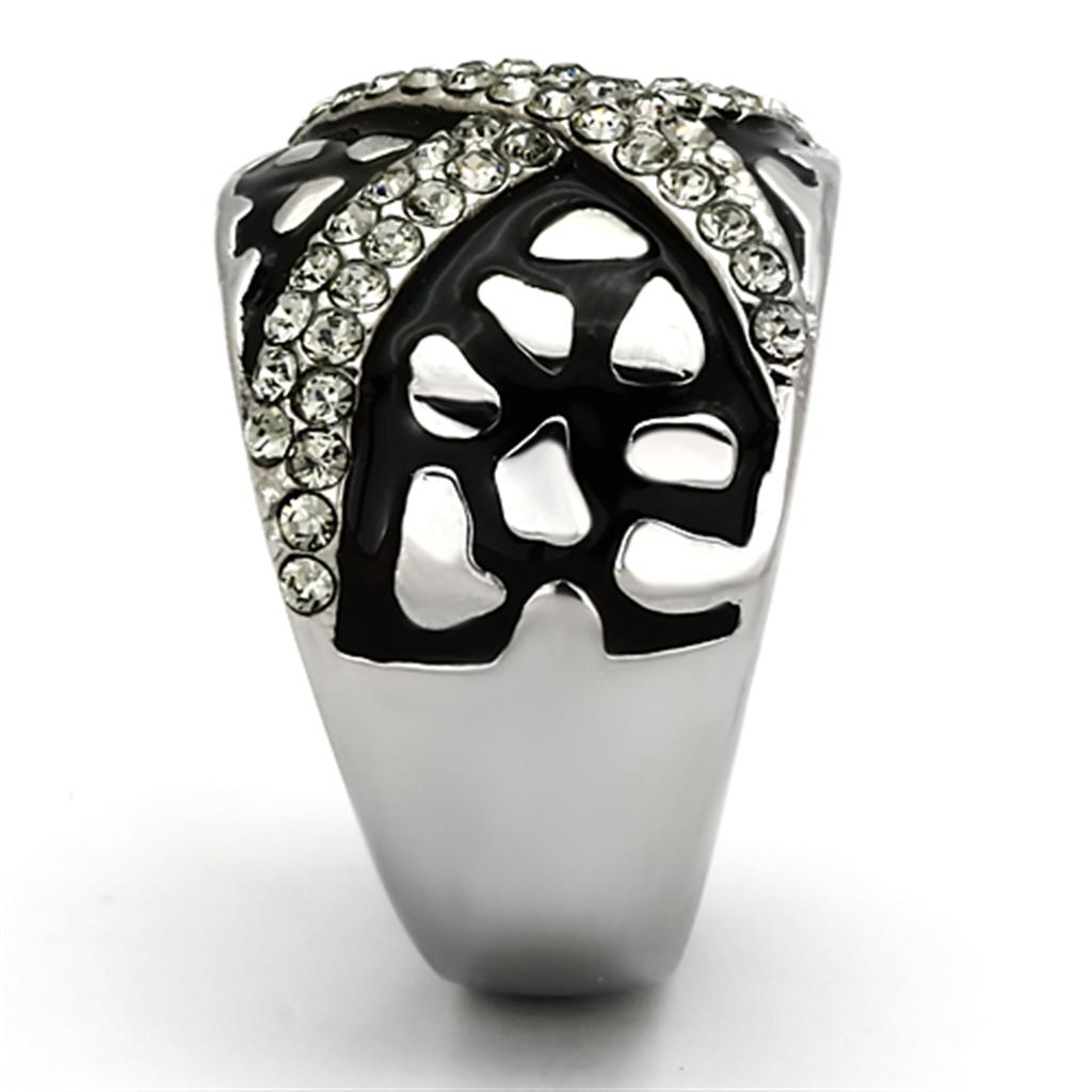 TK921 - High polished (no plating) Stainless Steel Ring with Top Grade Crystal in Black Diamond-3