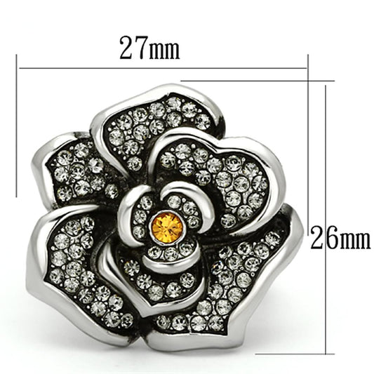 TK924 - High polished (no plating) Stainless Steel Ring with Top Grade Crystal in Topaz-1