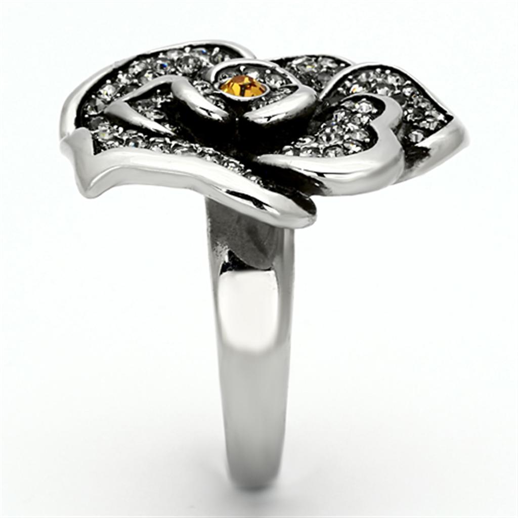 TK924 - High polished (no plating) Stainless Steel Ring with Top Grade Crystal in Topaz-3
