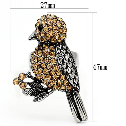 TK932 - High polished (no plating) Stainless Steel Ring with Top Grade Crystal in Smoked Quartz-1