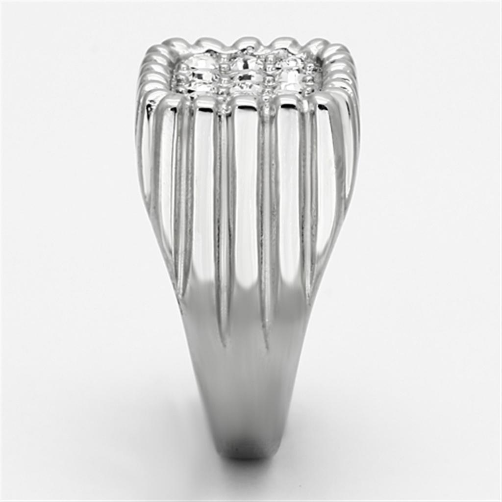 TK940 - High polished (no plating) Stainless Steel Ring with Top Grade Crystal in Clear-3