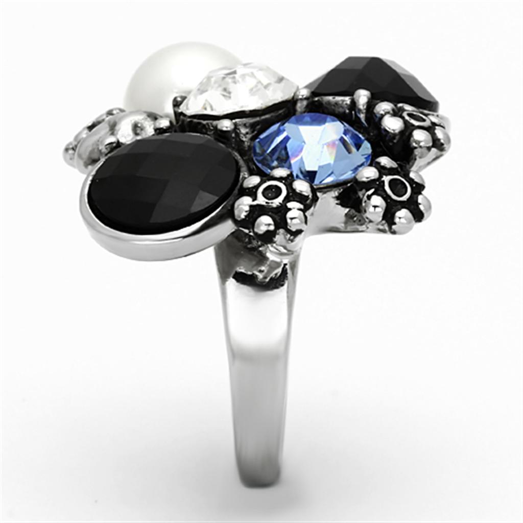 TK941 - High polished (no plating) Stainless Steel Ring with Synthetic Synthetic Glass in Jet-3