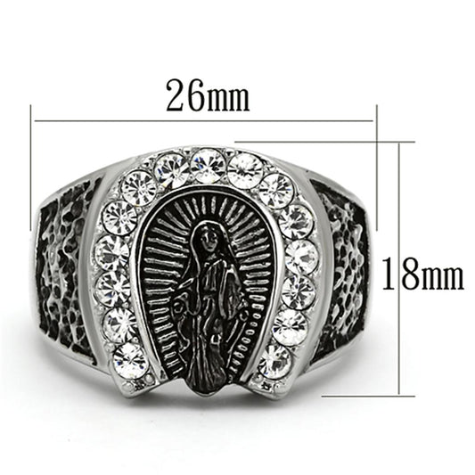 TK942 - High polished (no plating) Stainless Steel Ring with Top Grade Crystal in Clear-1