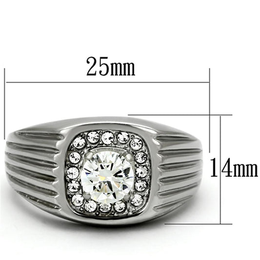 TK943 - High polished (no plating) Stainless Steel Ring with AAA Grade CZ in Clear-1