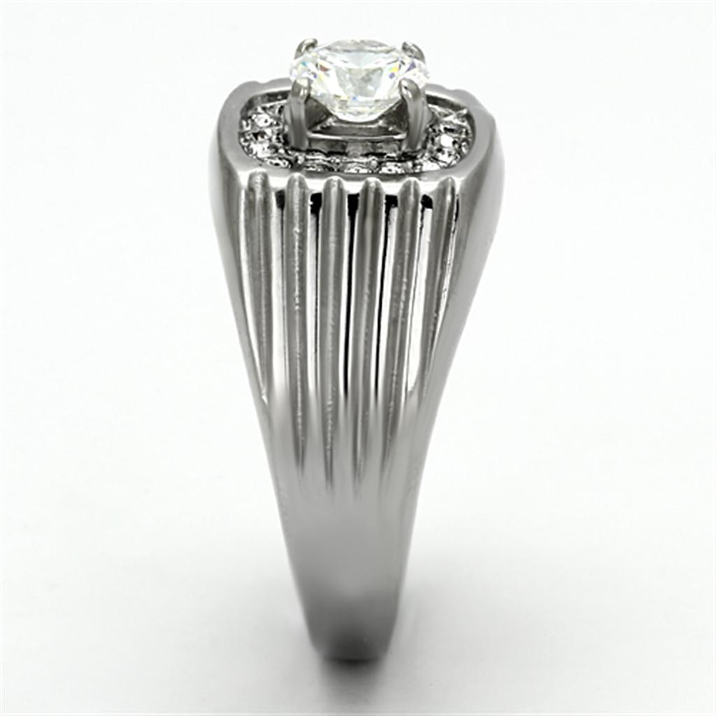 TK943 - High polished (no plating) Stainless Steel Ring with AAA Grade CZ in Clear-3