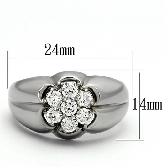 TK944 - High polished (no plating) Stainless Steel Ring with AAA Grade CZ in Clear-1