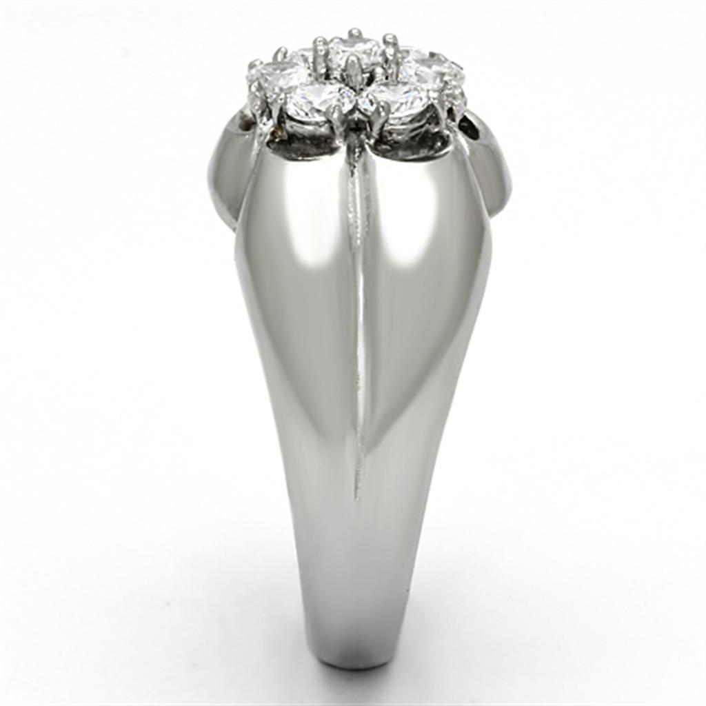 TK944 - High polished (no plating) Stainless Steel Ring with AAA Grade CZ in Clear-3