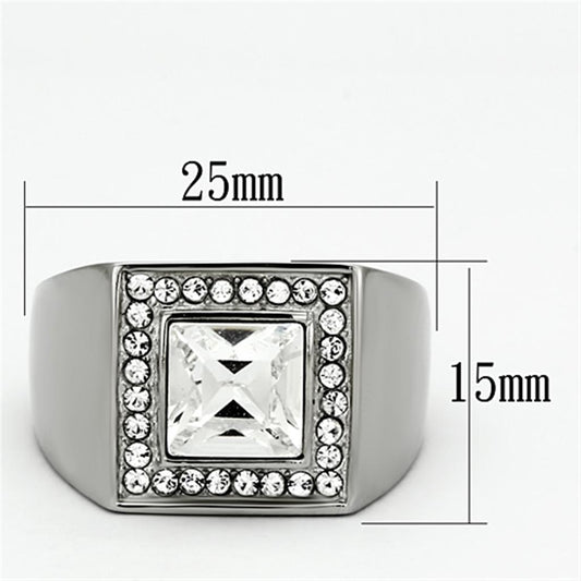 TK945 - High polished (no plating) Stainless Steel Ring with Top Grade Crystal in Clear-1