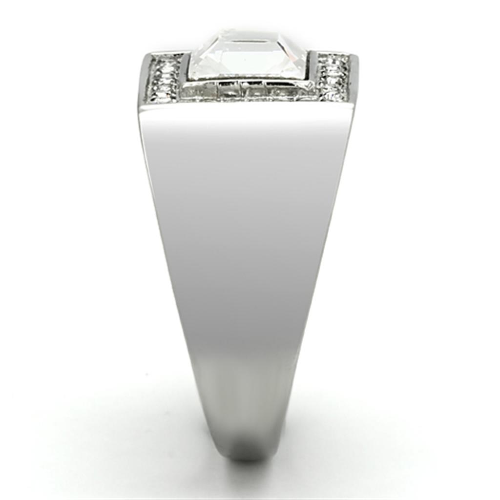 TK945 - High polished (no plating) Stainless Steel Ring with Top Grade Crystal in Clear-3