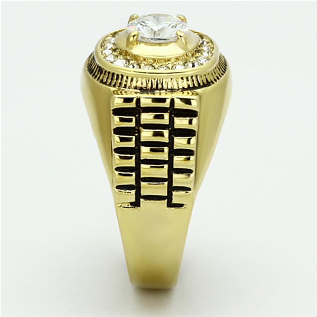 TK948G - IP Gold(Ion Plating) Stainless Steel Ring with AAA Grade CZ in Clear-3