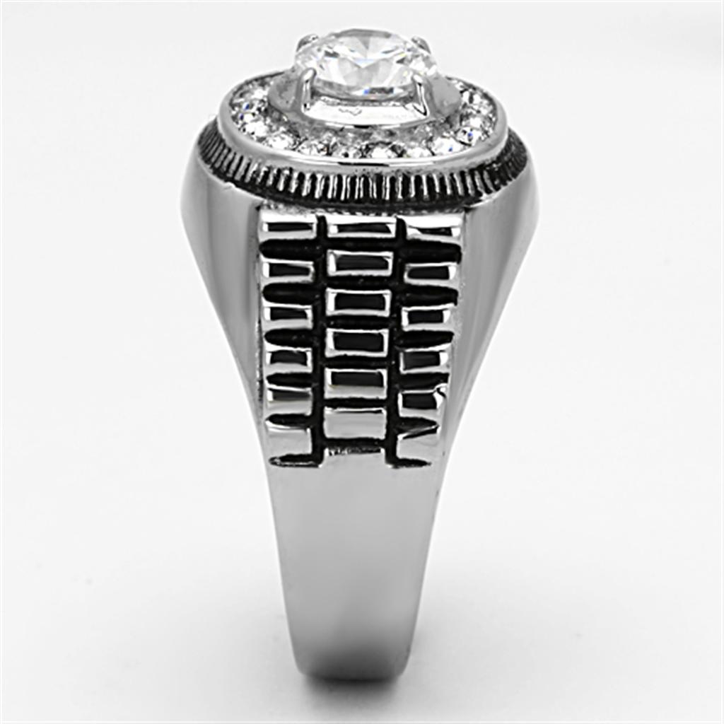 TK948 - High polished (no plating) Stainless Steel Ring with AAA Grade CZ in Clear-3
