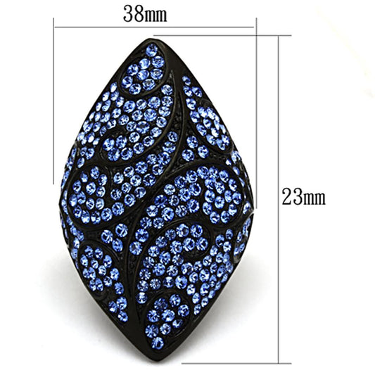 TK949 - IP Black(Ion Plating) Stainless Steel Ring with Top Grade Crystal in Sapphire-1