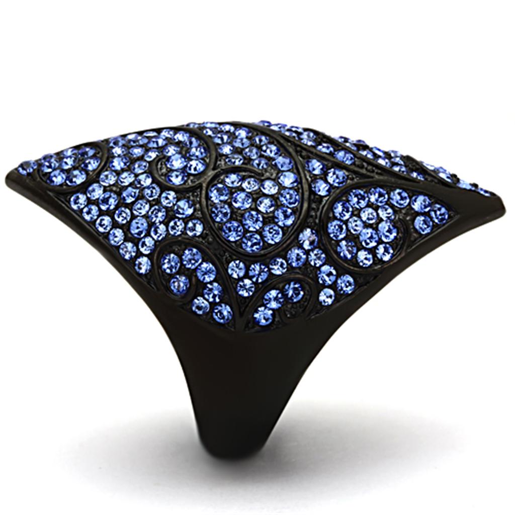 TK949 - IP Black(Ion Plating) Stainless Steel Ring with Top Grade Crystal in Sapphire-3