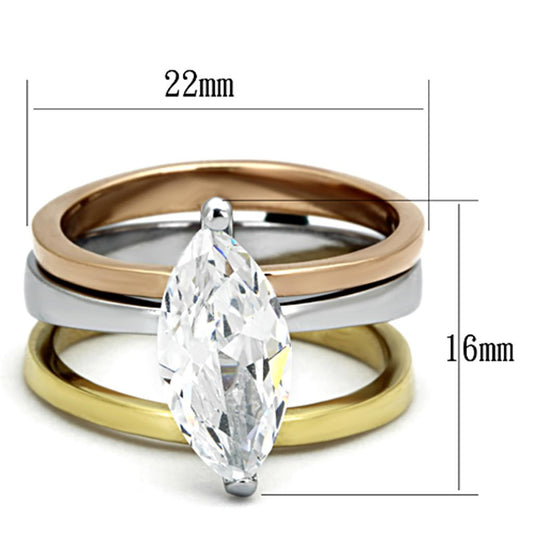 TK964 - Three Tone (IP Gold & IP Rose Gold & High Polished) Stainless Steel Ring with AAA Grade CZ in Clear-1