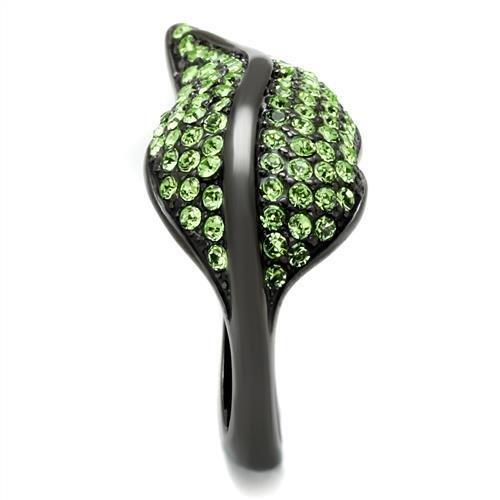 TK985LJ - IP Light Black (IP Gun) Stainless Steel Ring with Top Grade Crystal in Peridot-3