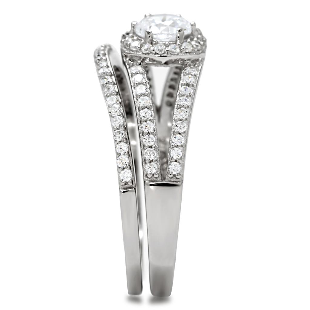 TS004 - Rhodium 925 Sterling Silver Ring with AAA Grade CZ in Clear-4