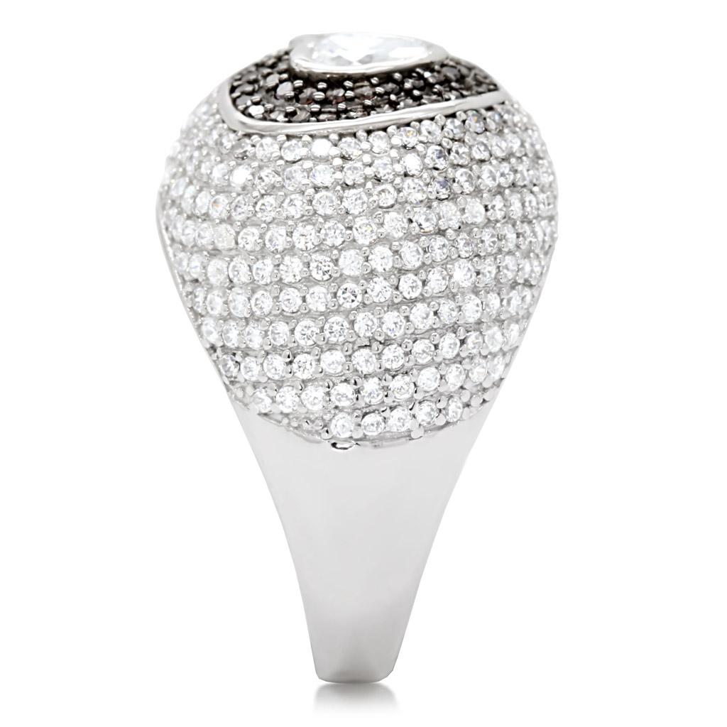 TS022 - Rhodium + Ruthenium 925 Sterling Silver Ring with AAA Grade CZ in Brown-4