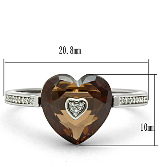 TS051 - Rhodium 925 Sterling Silver Ring with AAA Grade CZ in Brown-1
