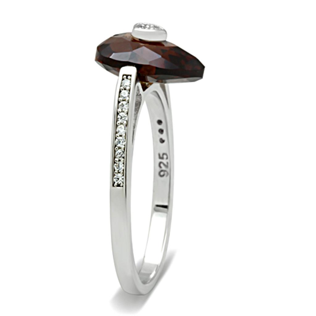 TS051 - Rhodium 925 Sterling Silver Ring with AAA Grade CZ in Brown-3