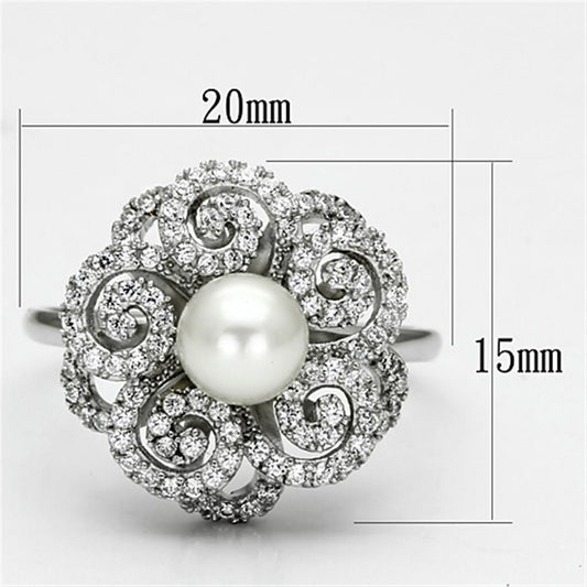 TS070 - Rhodium 925 Sterling Silver Ring with Synthetic Pearl in White-1