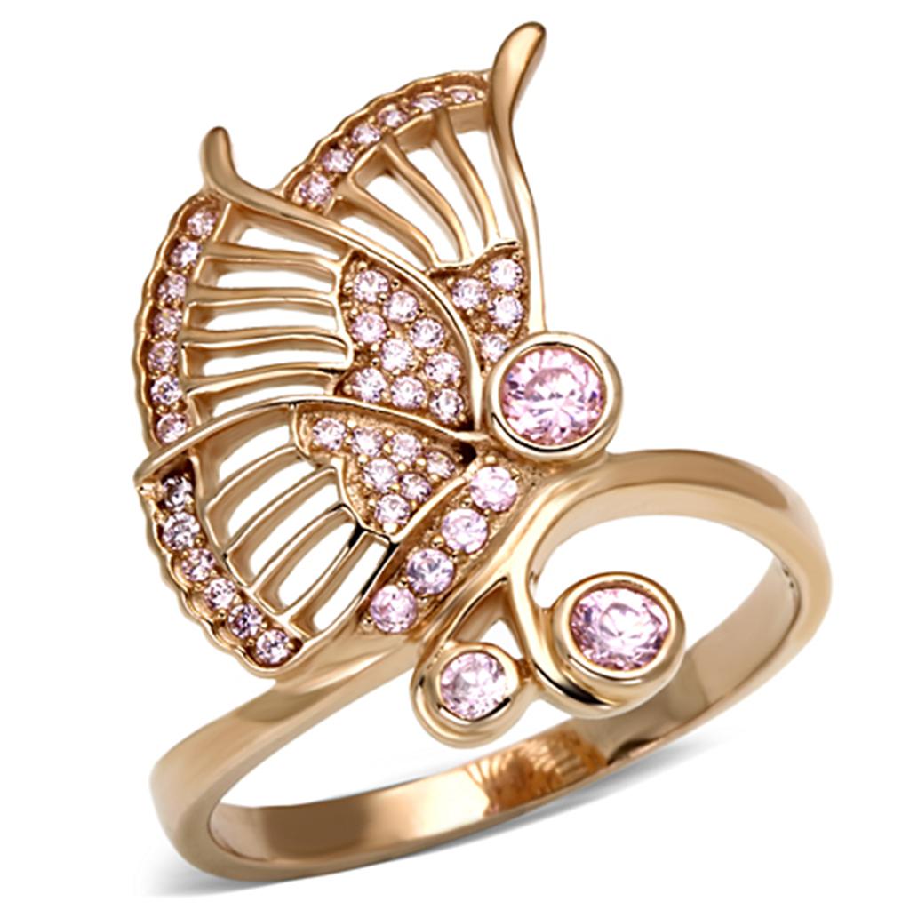 TS094 - Rose Gold 925 Sterling Silver Ring with AAA Grade CZ in Rose-4