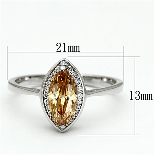 TS098 - Rhodium 925 Sterling Silver Ring with AAA Grade CZ in Champagne-1