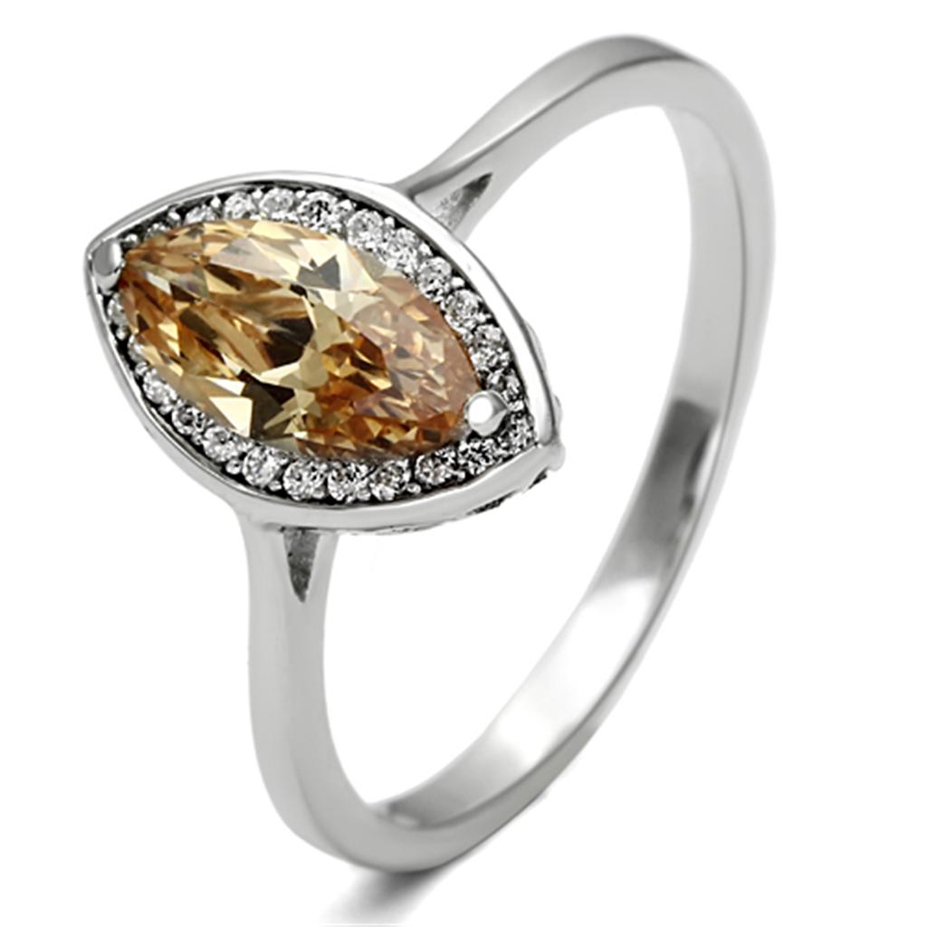 TS098 - Rhodium 925 Sterling Silver Ring with AAA Grade CZ in Champagne-4