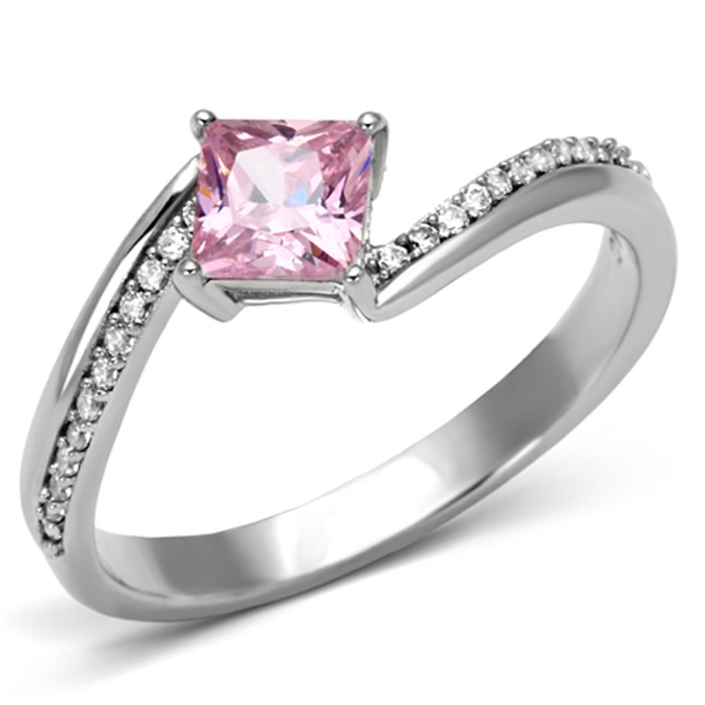 TS100 - Rhodium 925 Sterling Silver Ring with AAA Grade CZ in Rose-4