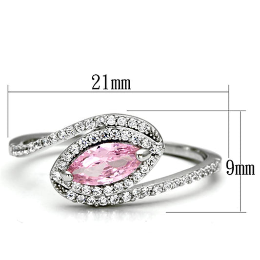 TS101 - Rhodium 925 Sterling Silver Ring with AAA Grade CZ in Rose-1