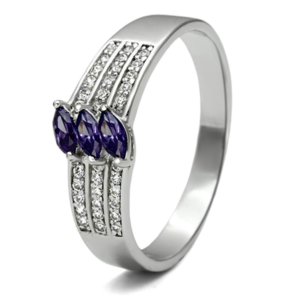 TS104 - Rhodium 925 Sterling Silver Ring with AAA Grade CZ in Amethyst-4