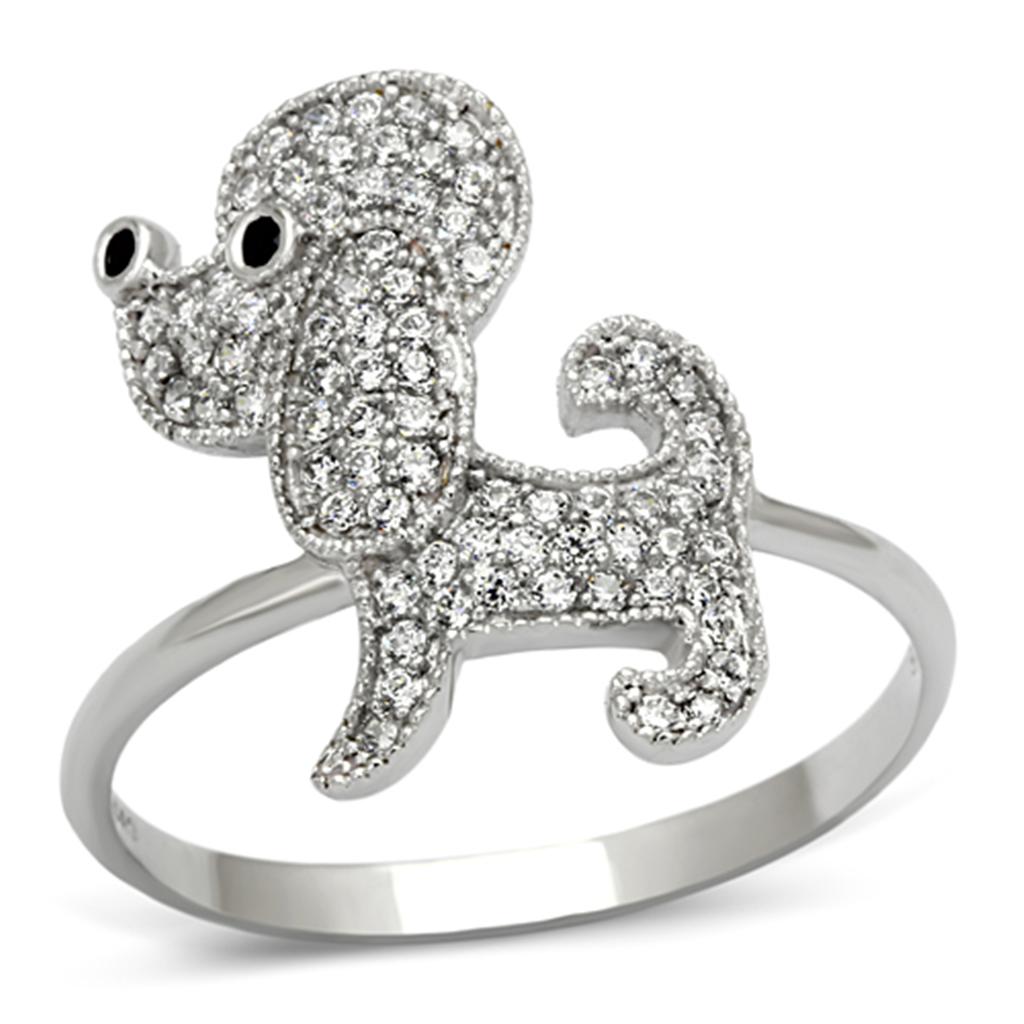 TS115 - Rhodium 925 Sterling Silver Ring with AAA Grade CZ in Black Diamond-4