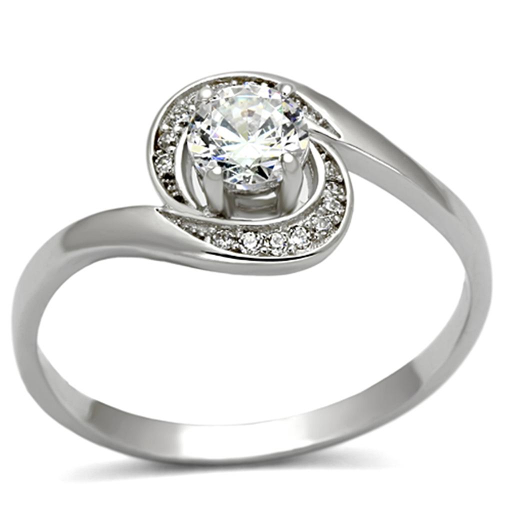 TS116 - Rhodium 925 Sterling Silver Ring with AAA Grade CZ in Clear-4
