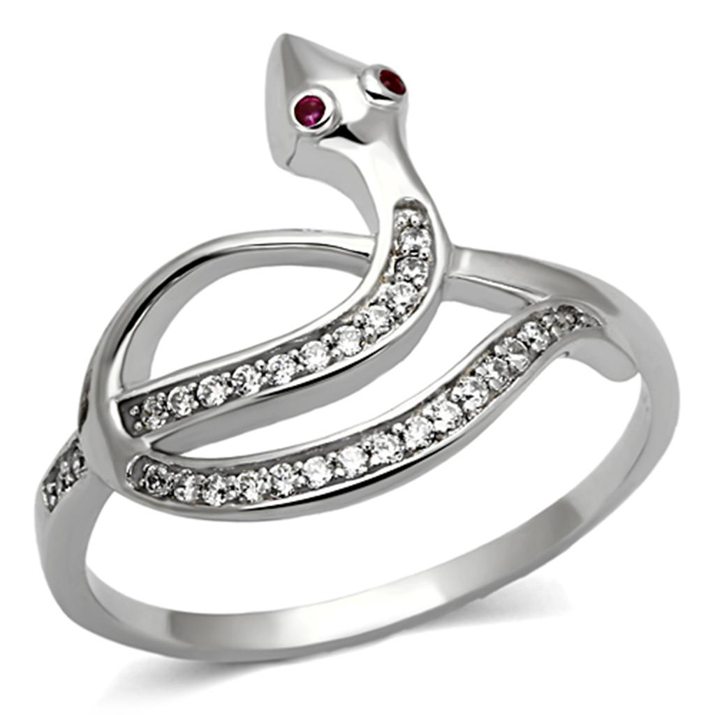 TS123 - Rhodium 925 Sterling Silver Ring with AAA Grade CZ in Ruby-4