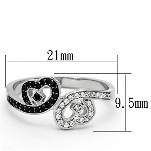 TS125 - Rhodium 925 Sterling Silver Ring with AAA Grade CZ in Black Diamond-1
