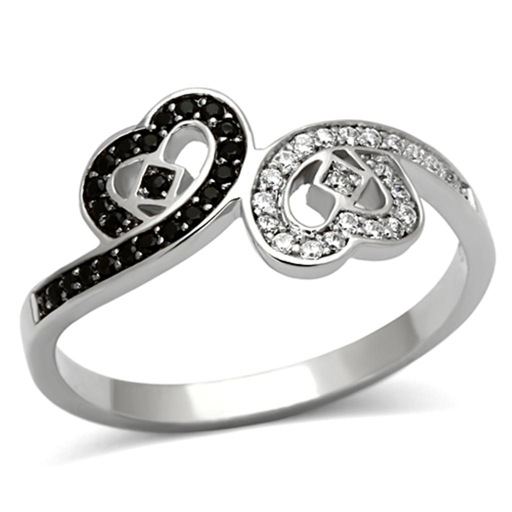 TS125 - Rhodium 925 Sterling Silver Ring with AAA Grade CZ in Black Diamond-4