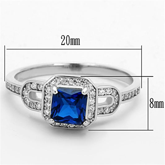 TS138 - Rhodium 925 Sterling Silver Ring with Synthetic Spinel in London Blue-1