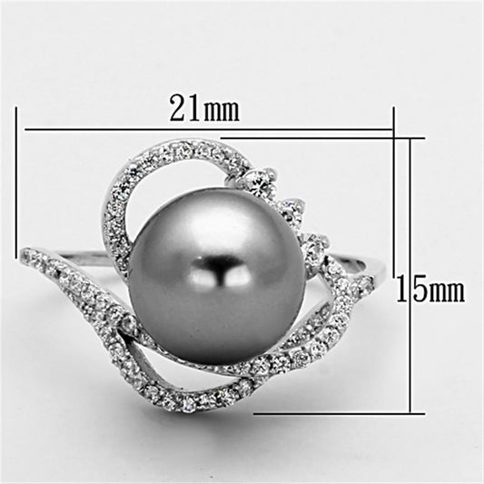 TS153 - Rhodium 925 Sterling Silver Ring with Synthetic Pearl in Gray-1