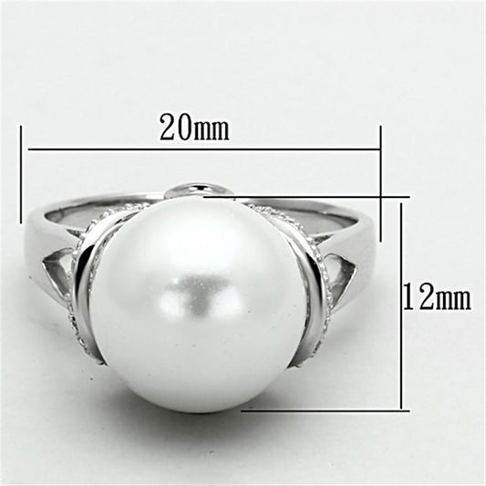 TS154 - Rhodium 925 Sterling Silver Ring with Synthetic Pearl in White-1