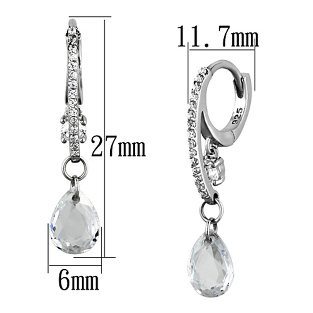 TS159 - Rhodium 925 Sterling Silver Earrings with AAA Grade CZ in Clear-1