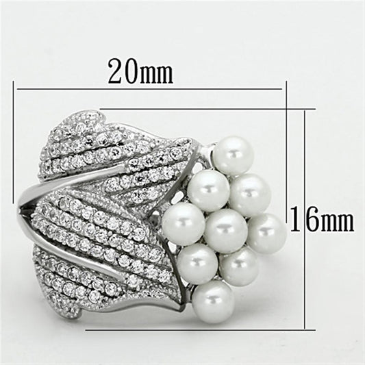 TS167 - Rhodium 925 Sterling Silver Ring with Synthetic Pearl in White-1