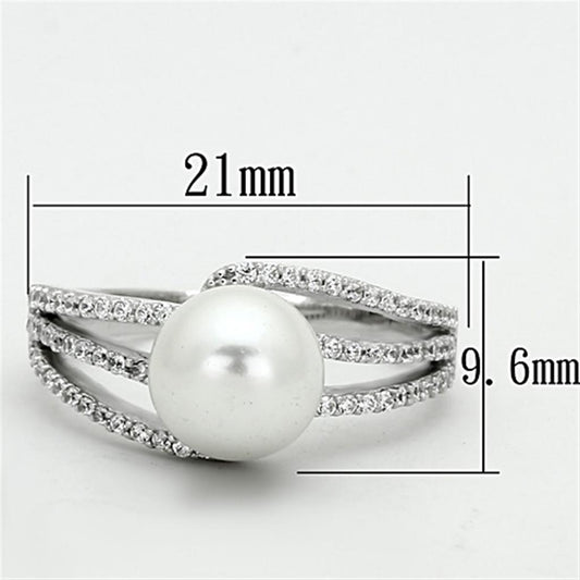 TS170 - Rhodium 925 Sterling Silver Ring with Synthetic Pearl in White-1