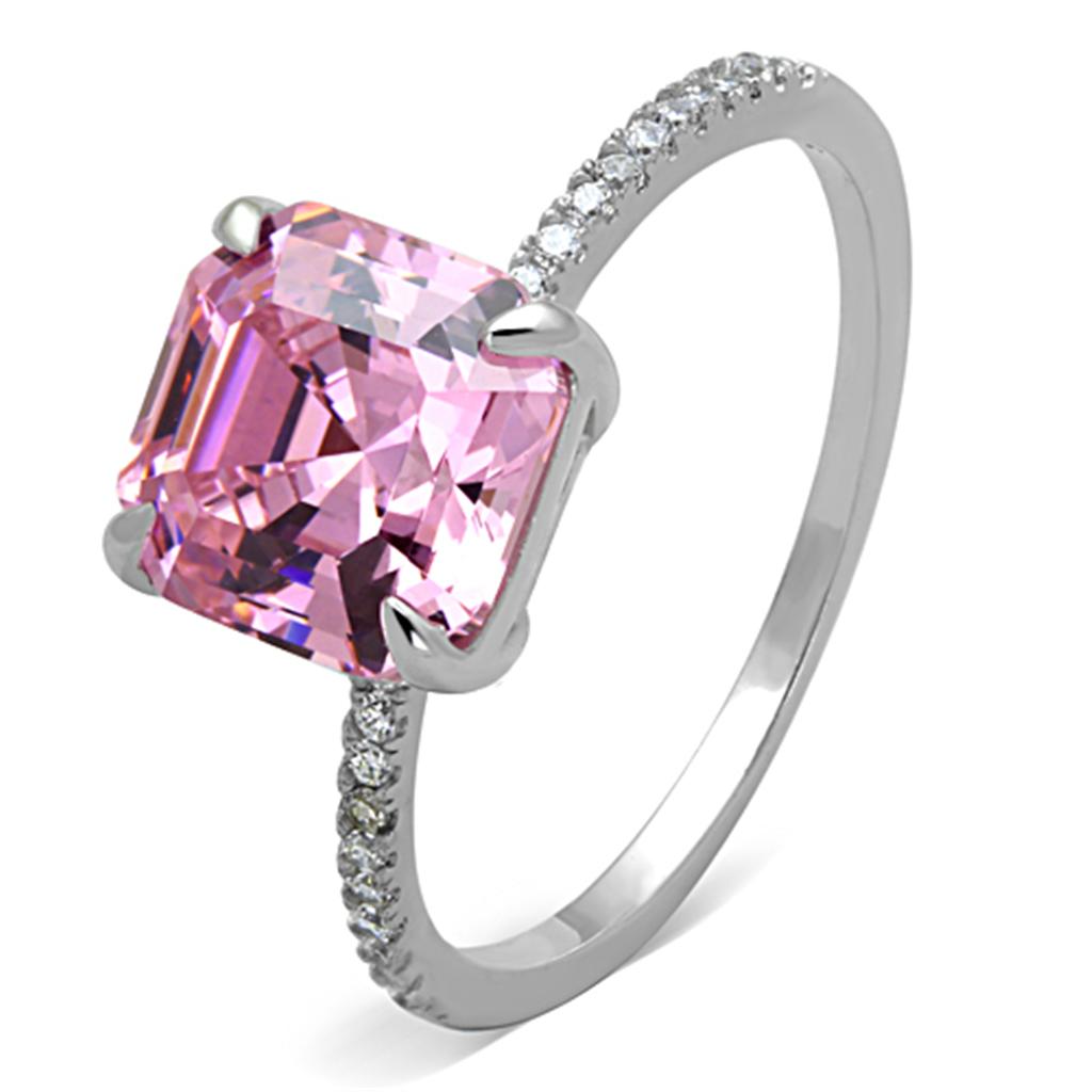 TS179 - Rhodium 925 Sterling Silver Ring with Cubic in Rose-4